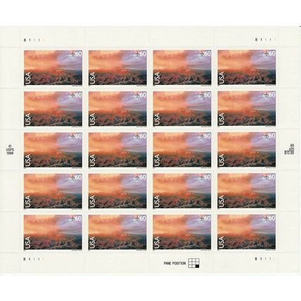Grand Canyon Sheet of Twenty 60 Cent Airmail Postage Stamps Scott C135