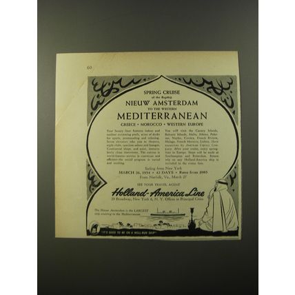 1954 Holland-America Line Cruise Ad - Spring Cruise of flagship Nieuw Amsterdam