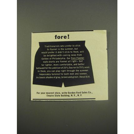 1956 Gordon of Philadelphia Fore Flannel Walk Shorts Advertisement - Fore!