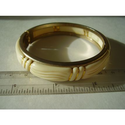 Vintage Clamper Bracelet Celluloid Brass Ivorine Cream 1950's Bangle