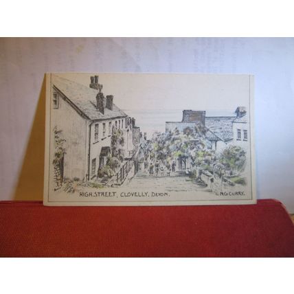 HIGH STREET, CLOVELLY, DEVON unused postcard by pencil sketch by M G Curry =