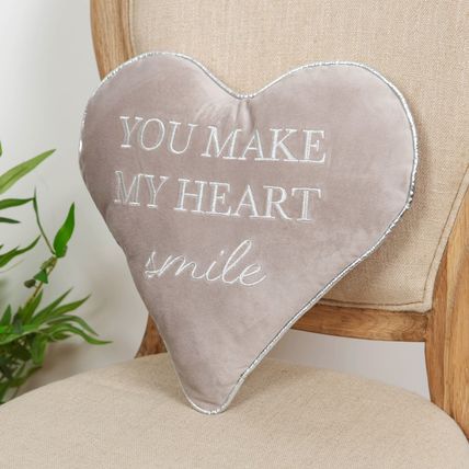 You Make My Heart Smile Heart Shaped Grey Cushion 30 CM Home Decor Gift