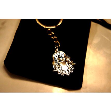CAVALIER SPANIEL DOG KEY RING WITH KEY CHAIN & VELVET GIFT BAG