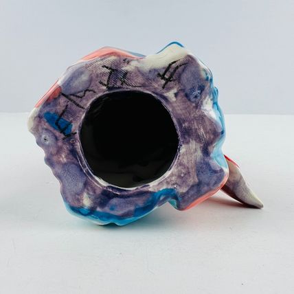 American Folk Art Mermaid Hand Painted Tye Tie-Dye Ceramic Statue Unique