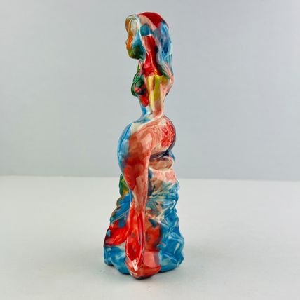 American Folk Art Mermaid Hand Painted Tye Tie-Dye Ceramic Statue Unique
