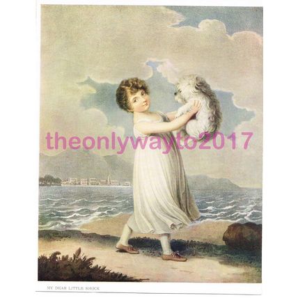 My Dear Little Shock, Cute Girl & Puppy, Book Illustration (Print) , 1910