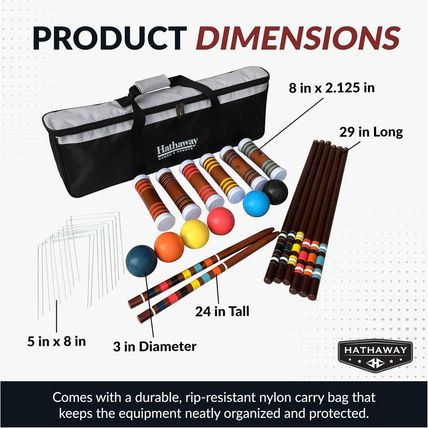 Hathaway 6-Player Croquet Set for Adults, Kids & Families – Includes Durable Har