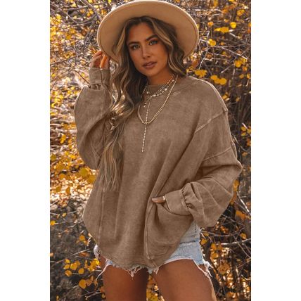 Khaki Exposed Seam Twist Open Back Oversized Sweatshirt