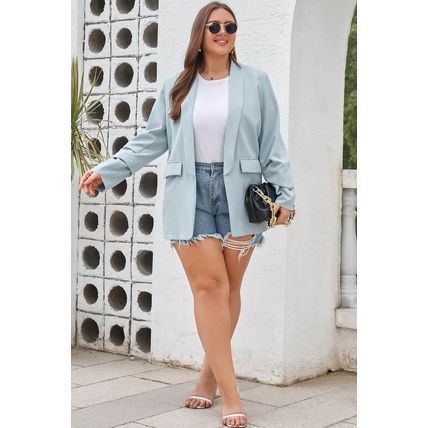 Sky Blue Plus Size Soft Lightweight Pocketed Lapel Blazer