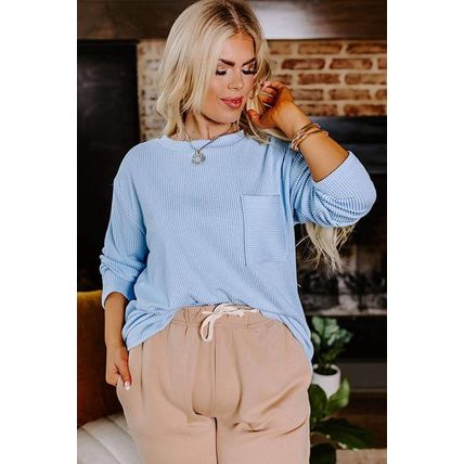 Myosotis Plus Size Ribbed Textured Long Sleeve T Shirt