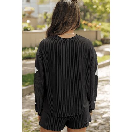 Carbon Grey Halloween Ghost Graphic Corded Pullover and Shorts Two Piece Set