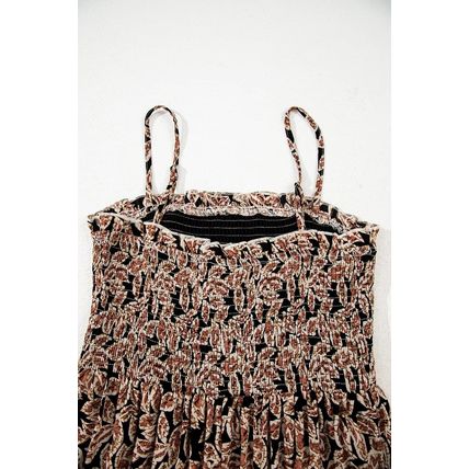 Brown Floral Smocked Bodice High Waist Flowy Sun Dress