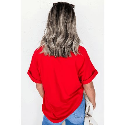 Red USA Bow Printed Casual Cotton Blend T Shirt