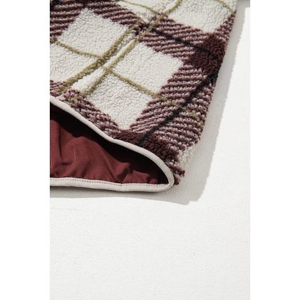 Multicolour Plaid Print Buttoned Stand Collar Fleece Jacket