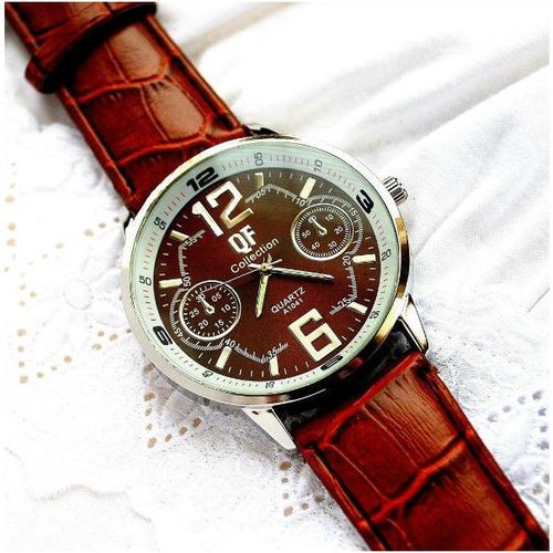 Sale Lrg Brown Face QF Collection Wrist Watch Tan Watchband Jewellery 1222