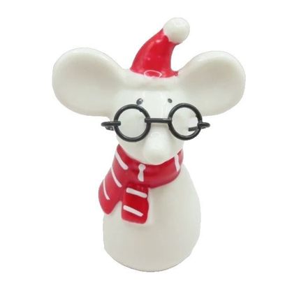 Festive Mouse Ornament Wearing Glasses 15 CM Ceramic Christmas Decoration Jesus