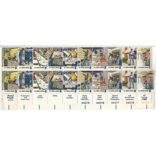 POSTAL WORKERS 20 stamp BLOCK ( 1973 )