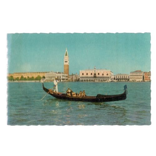 GONDOLA in VENICE and panorama view unused vintage postcard =