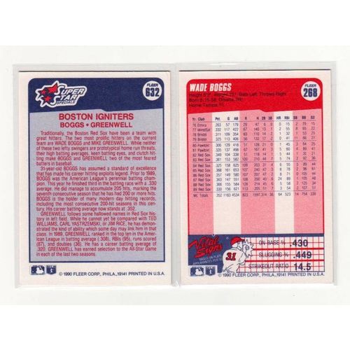 Two 1990 Fleer Wade Boggs cards #268, #632 NM- HOF-Greenwell- Red Sox