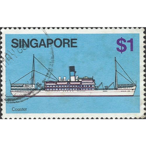 SINGAPORE, SHIP, Coaster, blue 1980, $1, #4