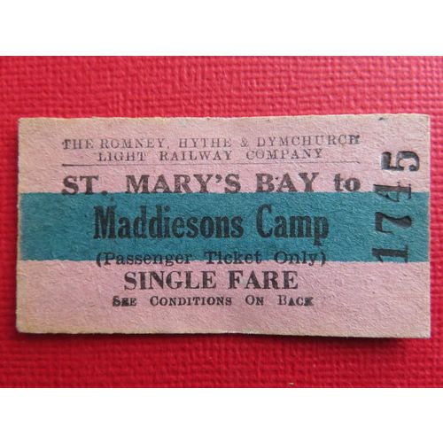 Romney Hythe & Dymchurch Railway St Marys Bay-Maddiesons Camp Single Ticket