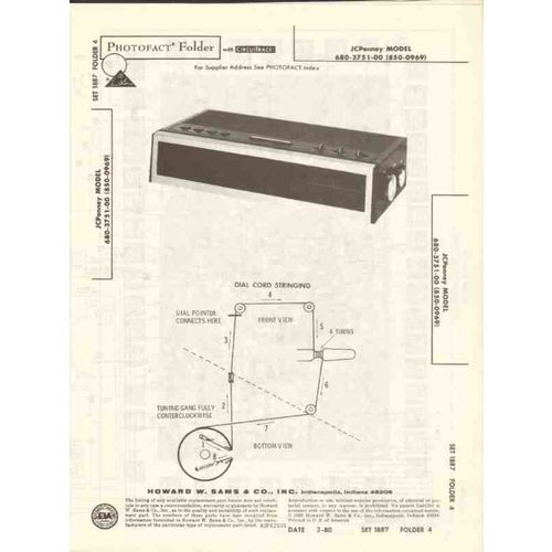 JCPenney model 680-3751-00 AM FM clock radio Sams Photofact manual