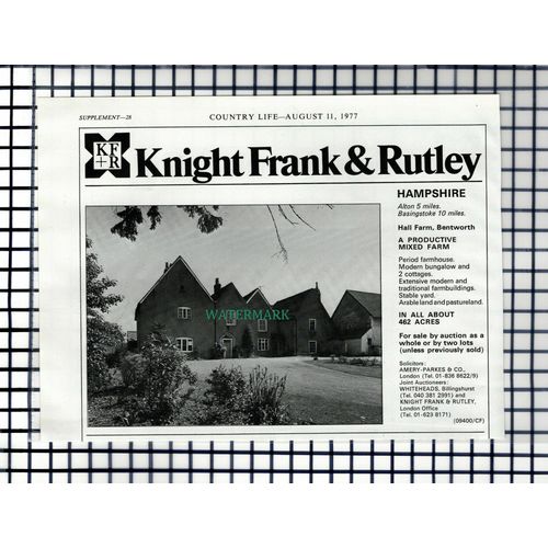(6726) Hall Farm Bentworth Hampshire Sale Advert -1977 Cutting