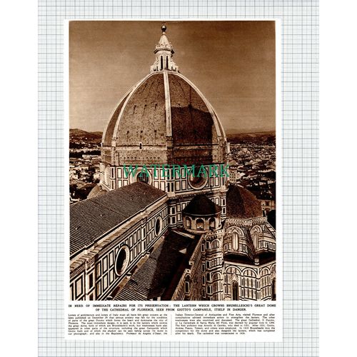 (X471) Florence Cathedral Great Dome Lantern Duomo Brunelleschi - 1950 Clip