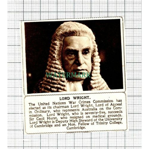 C5712) Lord Wright United Nations War Crimes Chairman -1945 Cutting SMALL
