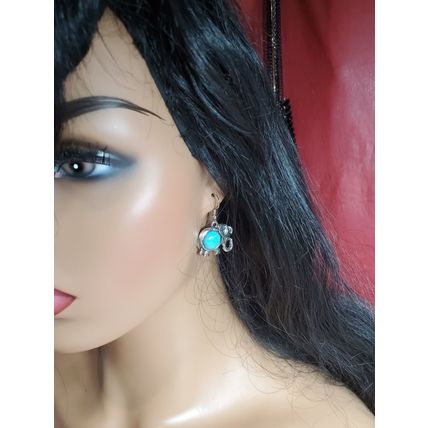 Genuine Turquoise & Silver Elephant Earrings