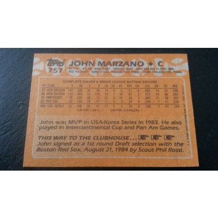 1988 Topps Card # 757 John Marzano Excellent-Mint (6) Boston Red Sox