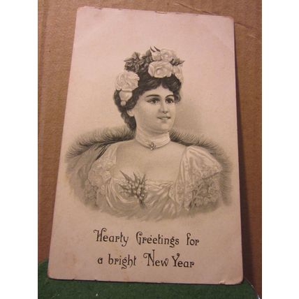 A BRIGHT NEW YEAR antique used postcard unposted /