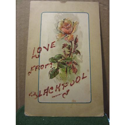 LOVE FROM BLACKPOOL, LANCASHIRE. used antique postcard c. 1905 =