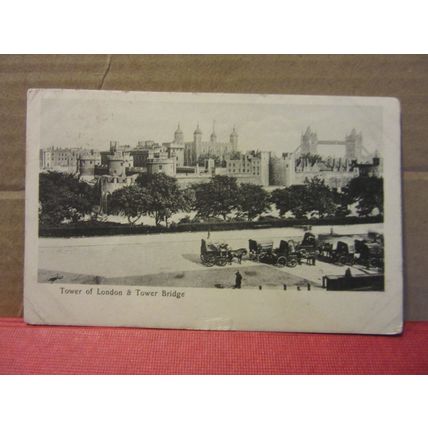 TOWER OF LONDON & TOWER BRIDGE antique used postcard 1904 postmark =