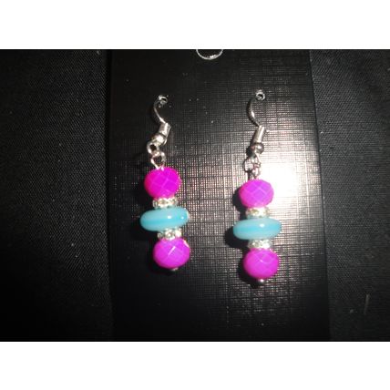 Hot pink & turquoise with clear crystals earrings