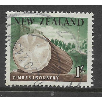 NEW ZEALAND 1960 LOCAL MOTIFS 1s BROWN & GREEN TIMBER INDUSTRY SG791 FINE USED