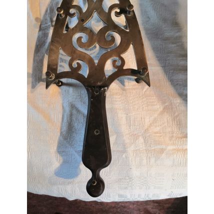 Antique/Vintage Wood & Solid Brass Iron Shape Stand/Trivet - Decor