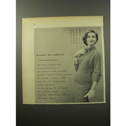 1955 Bonwit Teller Colebrook Sweater Ad - bonwit's for cashmere