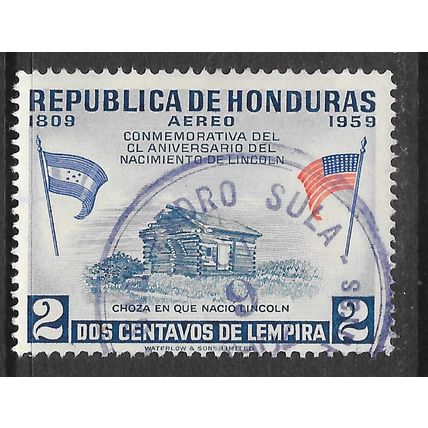 HONDURAS 1959 LINCOLN FLAGS USA HOMESTEAD ? BIRTH PLACE ? USED