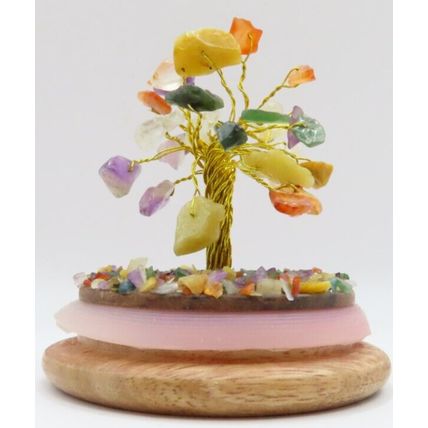 Wish Gem Tree Ornament Under a Glass Dome Wooden Base 11 CM Gift Christmas