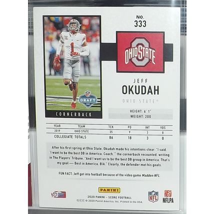 2020 Panini Score JEFF OKUDAH (Ohio State/Lions) Rookie Card #333