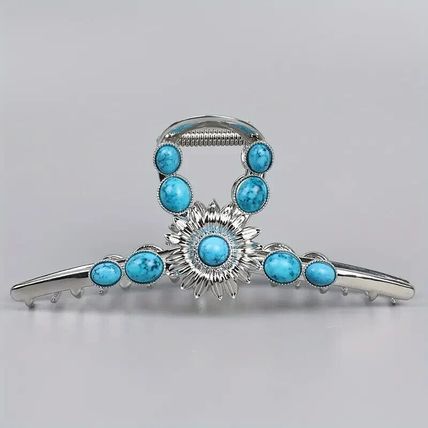 Extra large silver turquoise blue stone sun metal western hair claw clip
