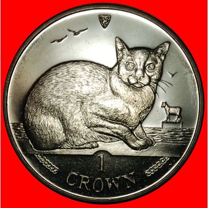 Ⰶ GREAT BRITAIN: ISLE OF MAN★ 1 CROWN 1996 CAT OF BURMA UNC★LOW START★NO RESERVE