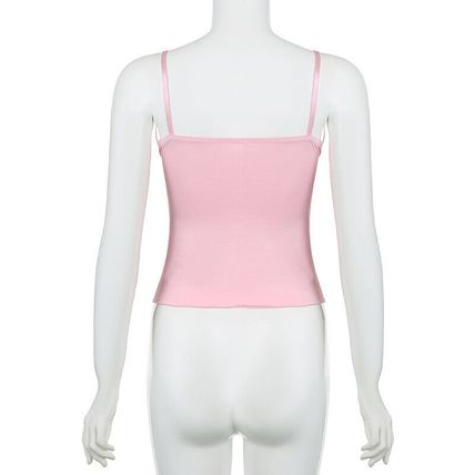 Ribbons Bow Patchwork Lace Crop Top Pink Coquette Aesthetic Slim-fit V-neck