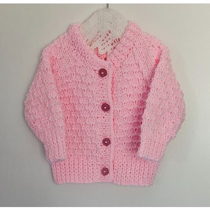 Hand Knitted Cardigan in Pink Chunky Wool to fit 18-24 months BRAND NEW