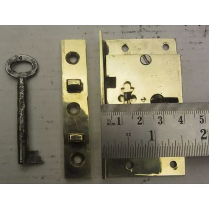 Old Box Chest Lock Victorian Brass 4 Lever Has 1 Working Key and Locking Plate