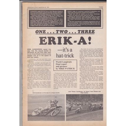 Speedway Star magazine : September 29, 1984. World Longtrack Final - Erik-a.