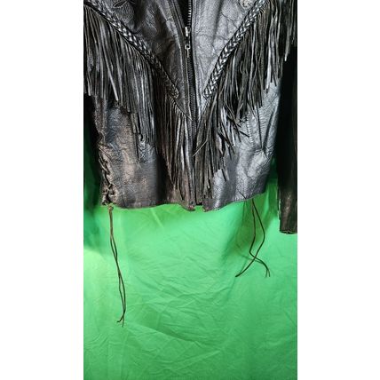 Vintage UNIK Black Leather Motorcycle jacket Womans M Fringe Rose Inlay Lined