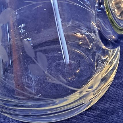 Vintage ETCHED GLASS CREAMER 4" ROSE Flower Floral Crystal