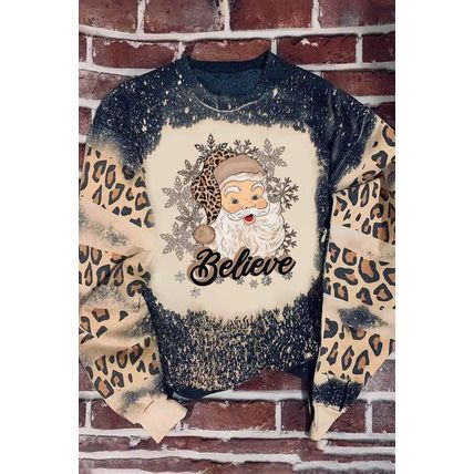Black Believe Santa Clause Bleach Print Graphic Sweatshirt